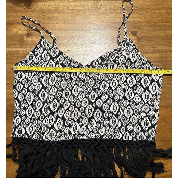 Tribal Boho Fringed Crop Top Black White Size L - Picture 6 of 6